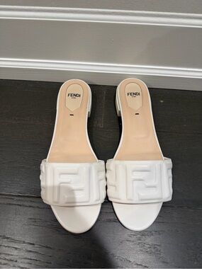 Fendi White Embossed FF Sandals flats